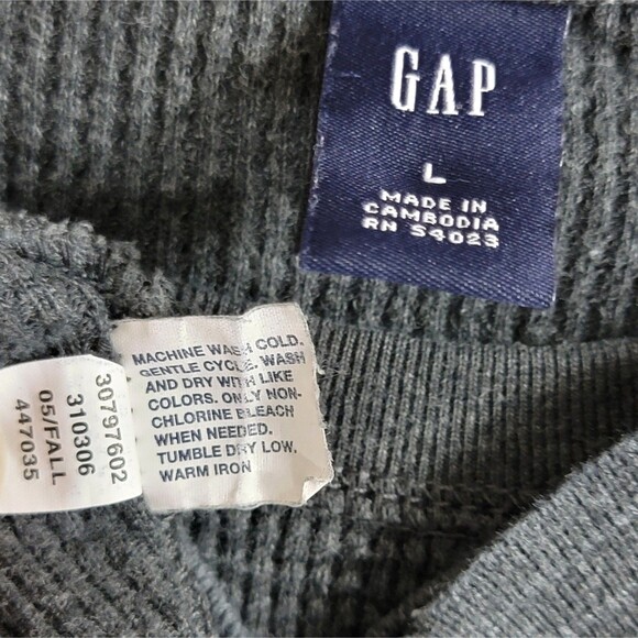 Gap Shirt Mens L Gray Vintage Y2K Waffle Knit Long Sleeve Crew Neck Thermal Top - Picture 11 of 11